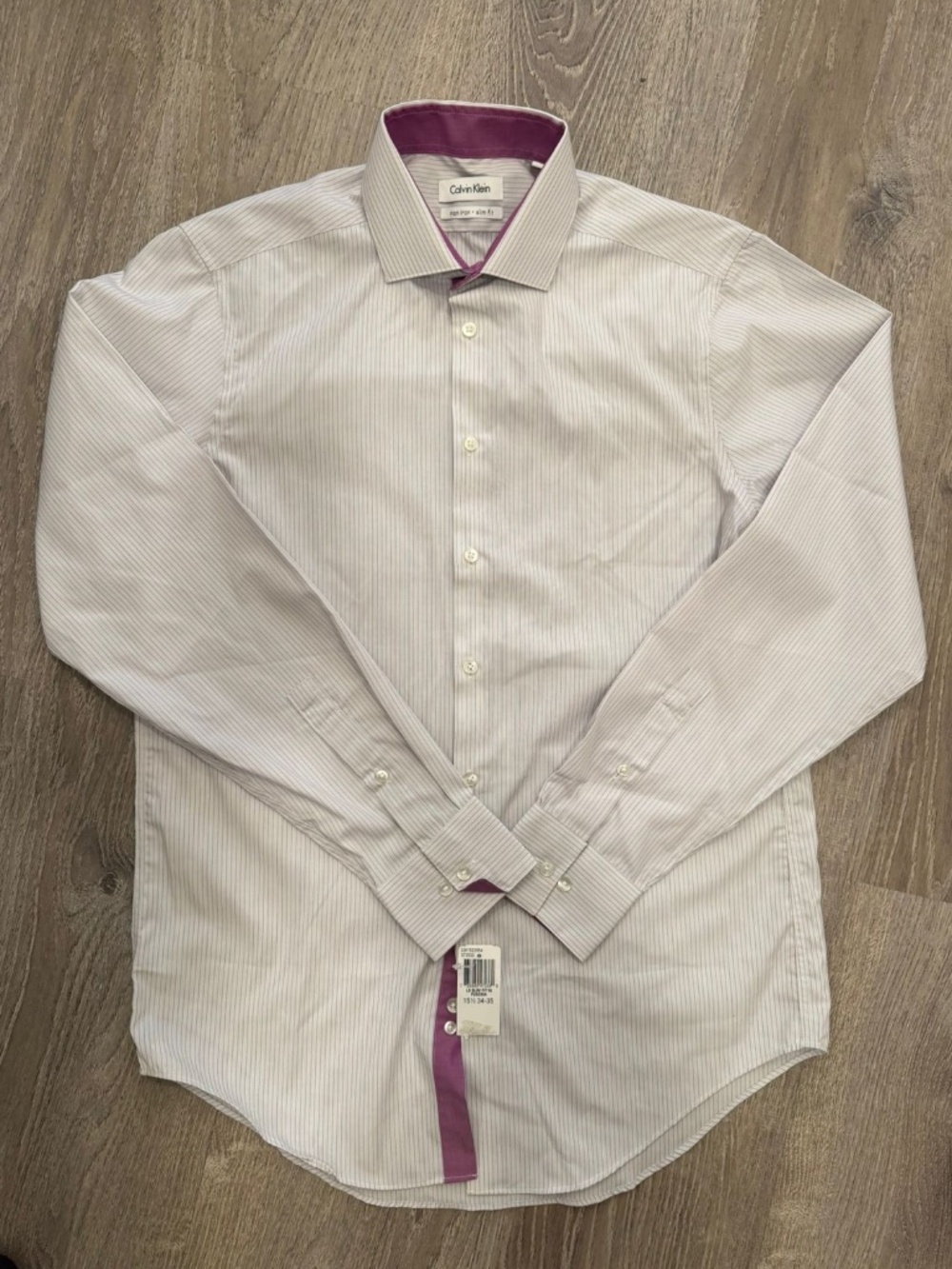 NWT Calvin Klein Slim Fit Non-Iron Dress Shirt Fuschia Striped 15.5 34-35